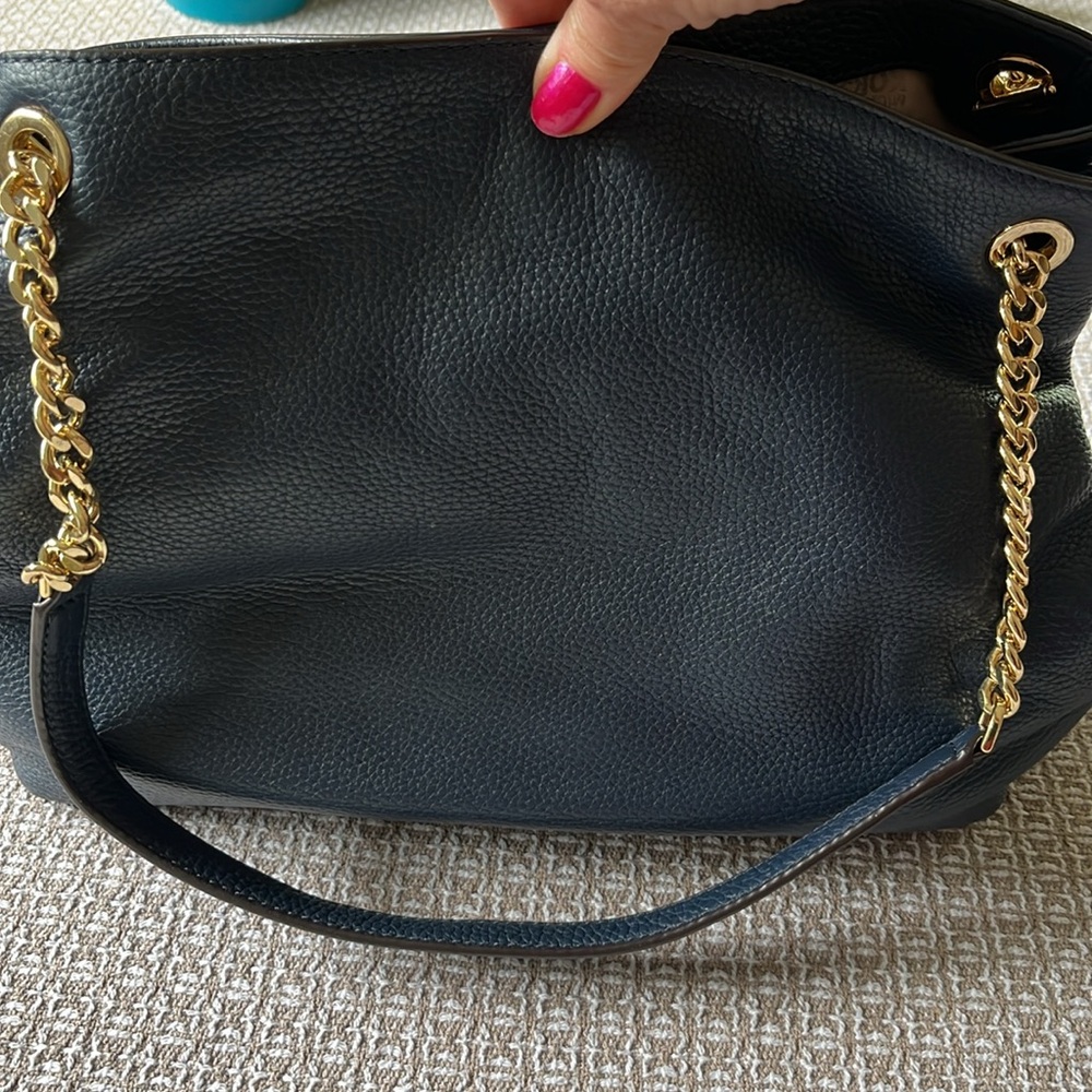Michael Kors Navy Blue Satchel Bag with Gold Accents - Picture 3 of 5
